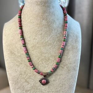 38. Carolyn Pollack Relios Rhodonite + Green Turquoise Pendant Necklace